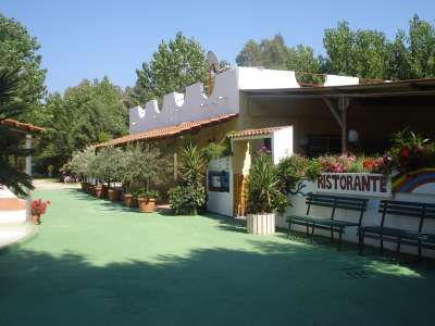 Un ristorante con terrazza, piante e fiori all'esterno sotto un cielo sereno.