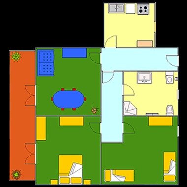 Spazioso con due camere da letto, soggiorno, cucina e bagno, terrazza laterale.